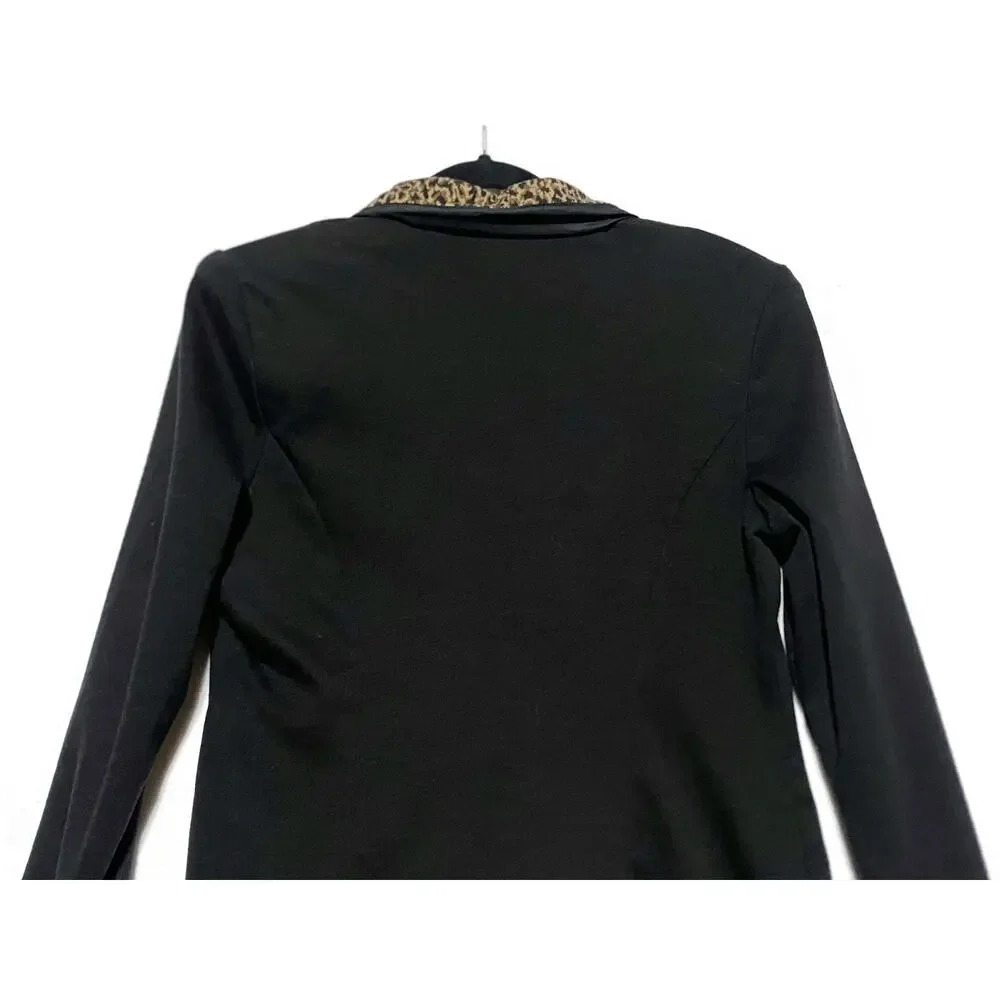 Especially Yours Women's Black Jacket Size 12 Leopard Print Collar Cuffs Button